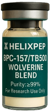 HelixPep Wolverine Blend research peptide vial containing BPC-157 and TB-500 for laboratory research use